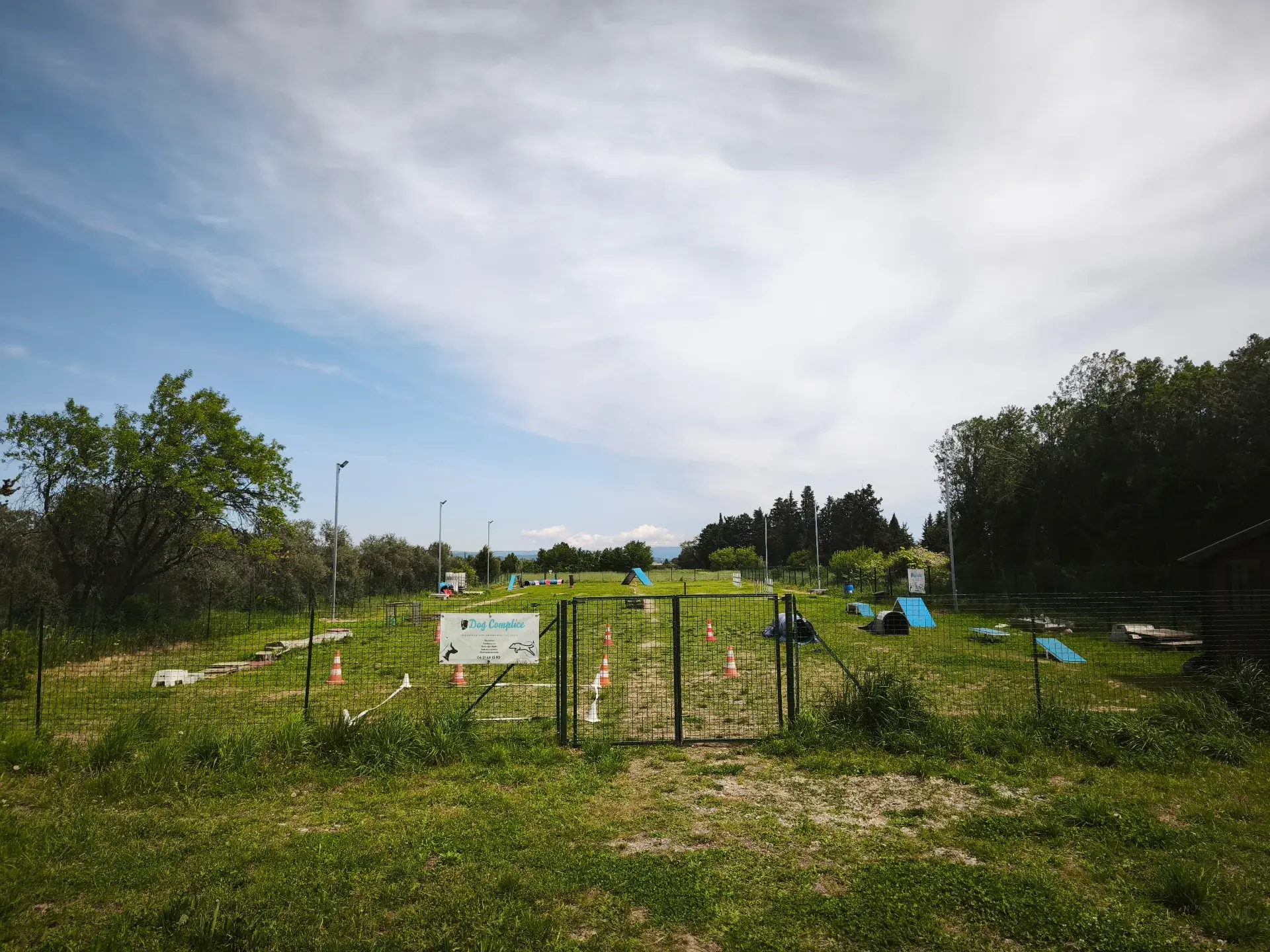 Grand terrain clôturé pour chiens avec éclairage