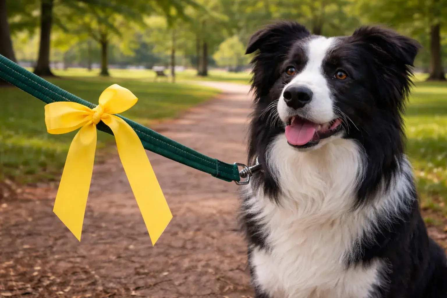 Ruban jaune sur la laisse d'un chien : signification et guide complet des codes couleurs